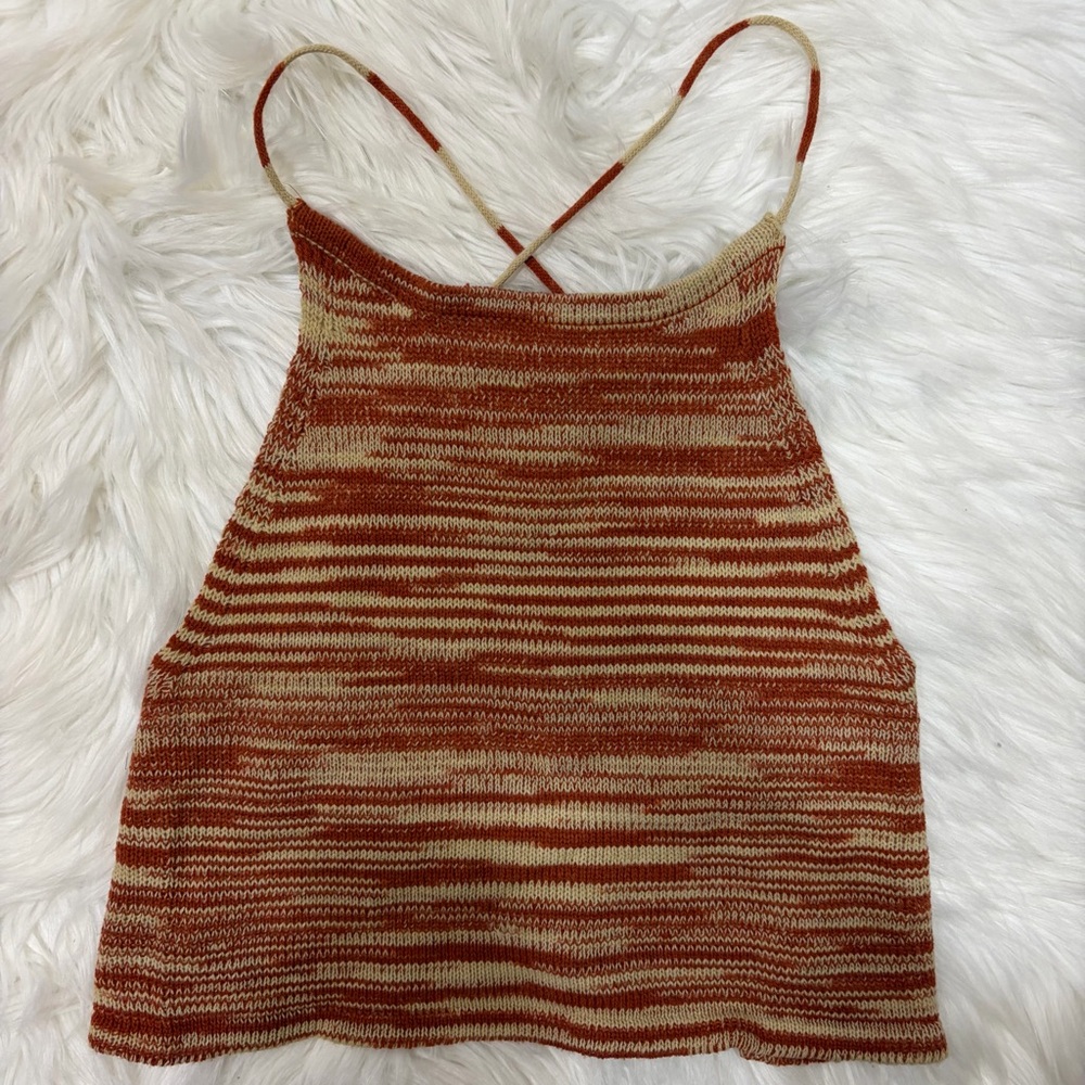 Orange and yellow striped knit halter top